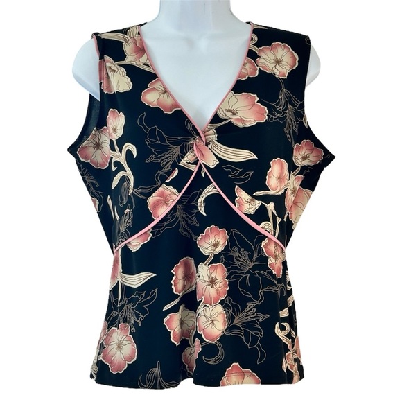 SUZIE WHERE Y2K Floral Sleeveless Top Black Pink Empire Waist Size L Dark Fairy - Picture 2 of 10